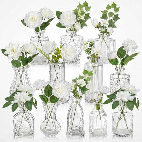 36 Pcs Artificial Flowers Table Centerpiece with Vases Colorful Wildflower Centerpieces Silk Flower Arrangement for Wedding Baby Shower Table Centerpieces Party(White Bloom,Clear) - style: White Bloom