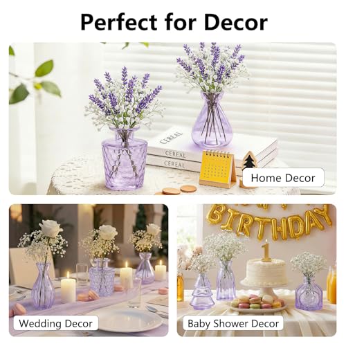 RUCKAE Glass Bud Vases Mini Flower Vase Small Vintage Vases for Centerpiece Table Wedding Decorations Home Decor Party(Purple 22 Pack) - style: Purple 22 Pack