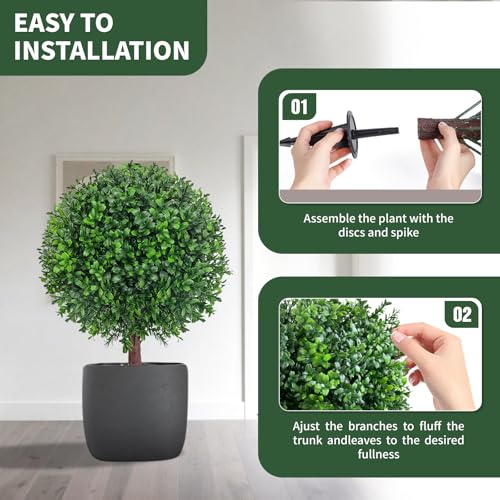 25" Artificial Boxwood Topiary Ball Tree with Ground Plugs [Set of 2] UV Protected Artificial Shrubs, Fake Evergreen Artificial Plants for Indoor and Outdoor Porch Garden - color: H-green