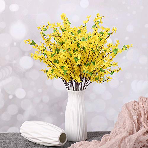 6 PCS 25.5" Fake Flowers Yellow Flower Silk Artificial Forsythia Branches Long Stem Spring Flowers Artificial for Decoration Indoor Outdoor Wedding Home Bedroom Yard Cemetery - color: 6 Pcs