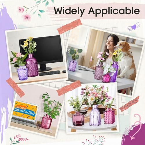 Yaomiao 30 Pcs Vases Bulk Colored Flower Glass Bud Vases Valentine Vintage Colored Glass Bottles Colorful Rustic Embossed for Home Wedding Table Decorations Gifts(Purple Series) - color: Purple Series