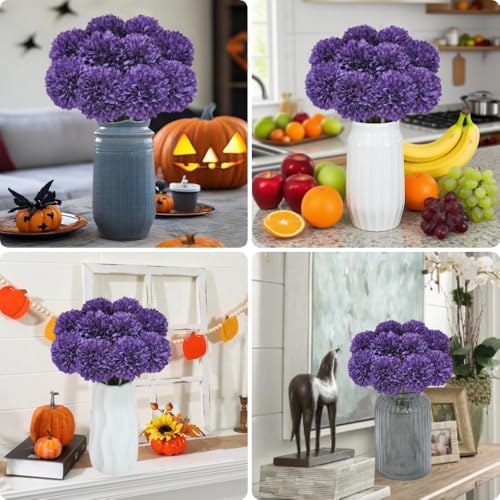 Artificial Chrysanthemum Ball Flowers Bouquet 10pcs Present for Important People Glorious Moral for Home Office Coffee House Parties and Wedding (Purple) - color: Purple