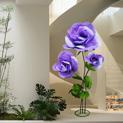 Giant Artificial Flower 3PCS 3D Realistic - Large Purple Waterproof Fake Flowers Durable Easy Maintenance Perfect for Home Garden Weddings Events Christmas Graduation Party Decorations - color: 3pcs-roses-purple
