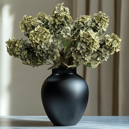 Ttranewsoo Green Hydrangea Artificial Flowers,Fake Fall Flowers Silk Hydrangea with Stems,Fall Faux DIY Floral for Table Vase,Hydrangeas Bouquet Indoor and Outdoor Decoration 24"（ Green） 8pcs No Vase - color: Green