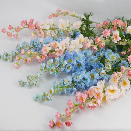 CITYES 3 Pcs Delphinium Artificial Flowers Bulk 35" Long Stem Silk Larkspur Flowers Blue Artificial Snapdragon Flower Stems Faux Bouquets for Tall Vase Floral Arrangements Home Outdoor Wedding Decor - color: Blue