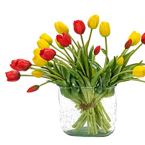 DUYONE 15Pcs Artificial Tulips Flowers, Soft Touch Realistic Latex Tulips Bouquet for Home Office Wedding Party Garden Decor, Fake Flowers for Centerpieces Dining Table Living Room Spring((Red,15pcs) - color: A Style-15pcs Red 15pcs(no Vase)