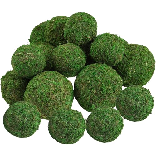Biubee 18 Pack Decorative Faux Dried Moss Balls- 6pcs 3.1" Artificial Green Plant Mossy Globes+ 12pcs 2.2" Handmade Sphere Moss Gift for Home Dough Bowl Vase Chinoiserie Decors Party Wedding Display - size: S/L(18pcs)