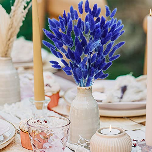 Uieke 17’’ Natural Bunny Tails Dried Flowers, 120 Pcs Dried Lagurus Ovatus, Dried Blue Pampas Grass Decor for Farmhouse Flower Arrangements Wedding Home Party Decorations - color: Blue-120pcs