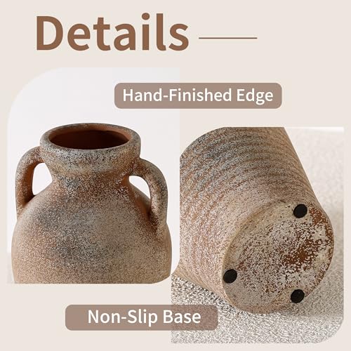 Ceramic Rustic Flower Vase, 10.83 Inch Pottery Modern Vase for Shelf, Tabletop, Vintage Farmhouse Home Decor for Coffee Table, Living Room, Mantle, Fireplace, Entryway - color: Rust 10.83 Inch