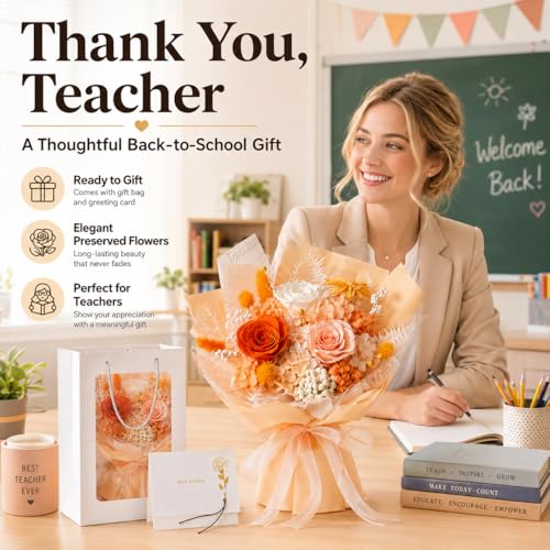Preserved Champagne Rose Bouquet, 100% Real Flowers for Women Mother Wife, Long-Lasting Eternal Cream Roses with Gift Box, Forever Flowers for Anniversary Birthday Mother's Day, Lasts 3-5 Years - color: Champagne Gold