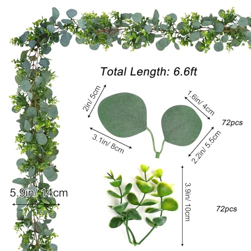 JPSOR 2pcs Artificial Eucalyptus Garland Total 13.2ft Greenery Garland Fake Eucalyptus Leaves for Wedding Arch Farmhouse Mantle Table Runner Centerpiece Home Party Decor - size: 2pcs of vines