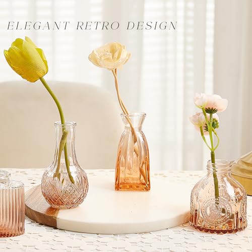 Glass Bud Vase Set of 20, Small Flower Vases, Glass Vases for Centerpieces, Vintage Home Table Decorations Bud Vases (20 Pcs, Amber) - color: Amber, size: 20 Pcs