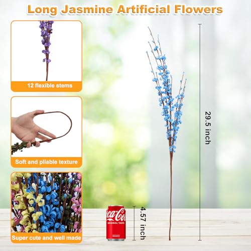 Wootkey 29.5" 10 Pcs Colorful Long Jasmine Artificial Flowers Faux Dry Jasmine Flowers for Vases Indoor Home Decorations Spring Party Decor (LightColor) - color: Lightcolor, size: 10pcs-29.5''