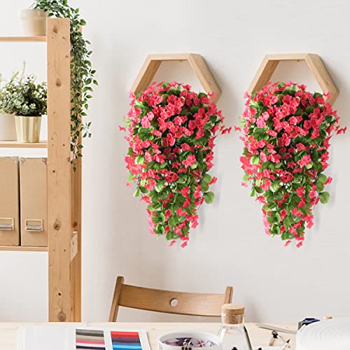 ZFProcess Artificial Fake Hanging Flowers Plants for Outdoor Spring Summer Decoration, 2PCS Faux Silk Violet UV Resistant Look Real Trailing Vines for Outside Home Planter Porch Patio(Rose red) - color: Rose Red