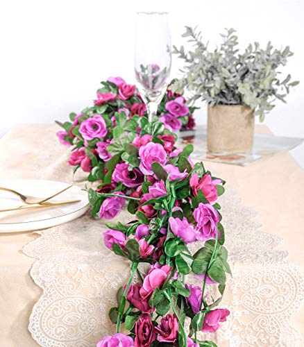 Miracliy 8Pcs 66FT Purple Flower Garland, Artificial Rose Floral Vines Fake Hanging Spring Flower Garland for Wall Backdrop Wedding Arch Tea Party Door Mantle Decoration - color: Purple-8pcs