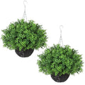 YXZZWL Artificial Boxwood Hanging Basket - 2 Sets with Baskets, Hanging Plants Faux Shrubs, Suitable for Porch, Eaves, Farmhouse, and Garden Decoration for Outdoor UV-Resistant Ornaments