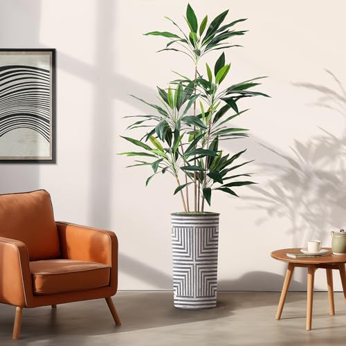 SIGNWIN Artificial Tree in Modern Geometric Pattern Planter, Fake Dracaena Tree Silk Tree for Indoor and Outdoor Home Decoration - 66" Overall Tall (Plant Pot Plus Tree) - style: Dracaena Tree