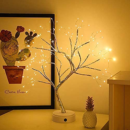 FUCHSUN 108 LED Tabletop Bonsai Tree Light Artificial Lighted Tree, Battery and USB Operated, 6 Hrs Timer, Adjustable Branches (Warm White Glow Silver Branch) - color: Warm White Glow-silver Branch