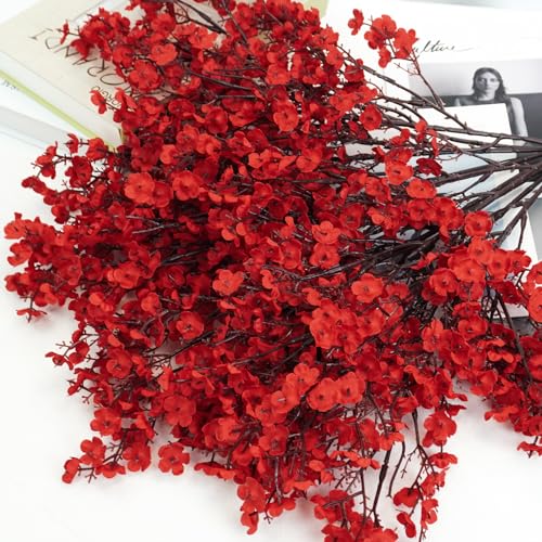 Uieke 6 Pcs Babys Breath Artificial Flowers Bulk Silk Red Faux Flowers Real Touch Gypsophila Bouquet for Christmas Halloween Home Wedding Decoration - color: Red, size: 6PCS