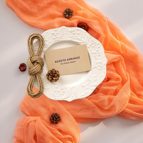 Keketoarrange 3pcs Fresh Salmon Cheesecloth Table Runner Valentines Decor Peach Echo Gauze 120 Inch 10 FT Boho Table Runner for Wedding Baby Shower Bridal Shower Party Sheer Spring Home Decorations - color: Coral Peach, size: 35"x120"(Pack of 3)