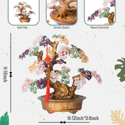 Natural Chakra Gemstone Crystal Bonsai Tree of Life（1,350 Gemstone Count） Large Feng Shui Money Tree for Luck and Wealth Desk Decoration 20 Inches - color: Big Multicolor