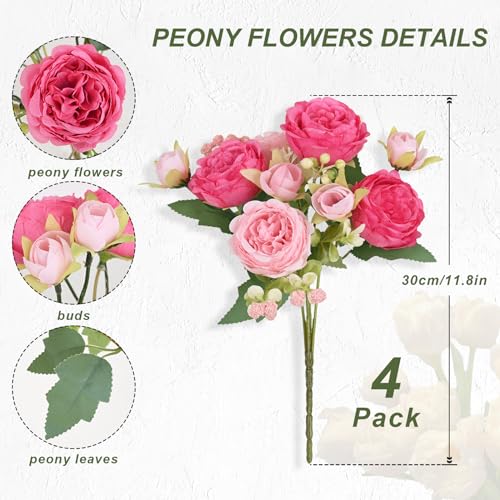MARTINE MALL 4 Packs Peonies Artificial Flowers, Mixed Pink Artificial Peonies, Silk Peonies Flowers Fake Peonies Artificial Flowers Peonies Bouquet for Centerpiece Table Wedding Party Home Decor - color: Mixed Pink, size: 4PCS
