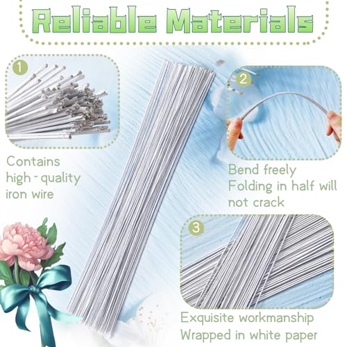 100 Pcs White Paper Wrapped Floral Stems Wire, 14 Inch 18 Gauge, Crafts Supplies for DIY Flower Arrangement - size: 100 Pcs White 18 Gauge