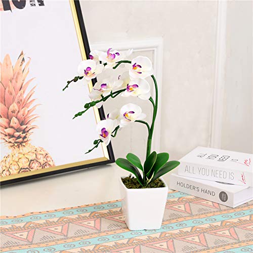 15" Tall Artificial Silk Phalaenopsis Orchid Flower Plant Pot Arrangements (White) - color: White