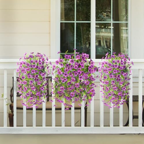 ZFProcess Artificial Hanging Flowers for Outdoors Spring Decoration, 2PCS Silk Fake Daisy Realistic Outdoor Flowers UV Resistant Porch Patio Window Yard Decor(Purple) - color: Purple
