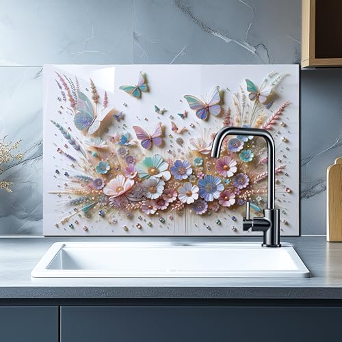 DAIFURONGE Butterfly Tempered Glass Backsplash for Kitchen, 30" x20'' | Frameless,Easy to Clean - size: 30"L x 20"W