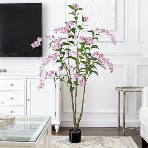 Artificial Jasmine Tree 6ft Black Flower Pot Fake Trees, Lifelike Artificial Trees with Natural - Looking Blooms, Perfect for Any Space - size: 6ft