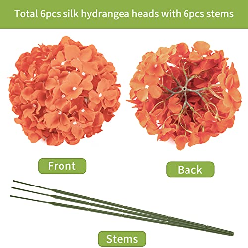DuHouse Silk Hydrangea Artificial Flower Heads with Stems Fake Hydrangeas Flowers for DIY Wedding Centerpiece Home Decor,Pack of 6(Burnt Orange) - color: Burnt Orange
