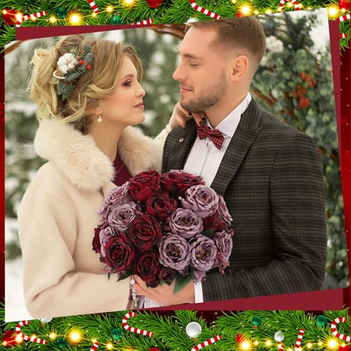 Geosar 8 Bundles Artificial Peonies Flowers Fake Silk Peony Bouquet Faux Peonies Flowers Bulk for Decoration Vase Floral Arrangements Wedding Party Table (Wine Red,Gray) - color: Wine Red, Gray