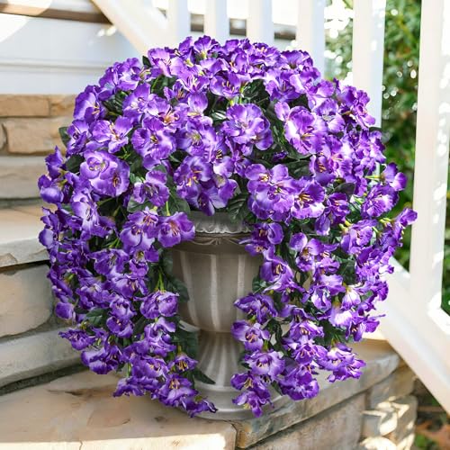 Ivydale Hibiscus Artificial Fake Hanging Flowers Plants for Outdoor Spring Decoration, 2PCS UV Resistant Faux Hibiscus Silk Flowers Realistic Look Real for Planters Outside Porch Patio Yard, Violet - color: A-violet, size: 2pcs