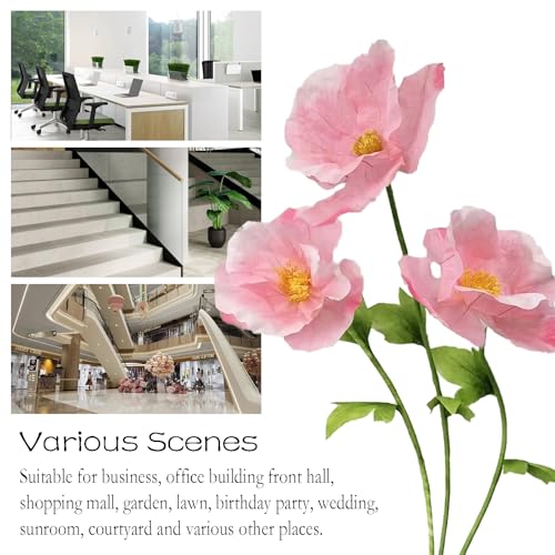 3PCS Pink Giant Artificial Flower Set Waterproof Durable No Fade Easy Care 3D Floral Decor for Home Wedding Office Garden Christmas Party Conference Centerpiece - color: Pink