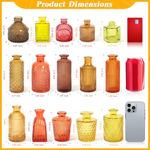 Set of 30 Gold Colored Glass Bud Vases - Small Textured Flower Vases for Centerpieces, Wedding Table Decor, Retro Home Decor Bulk Fall Vase Set for DIY, Events & Gifts - color: Fall Color