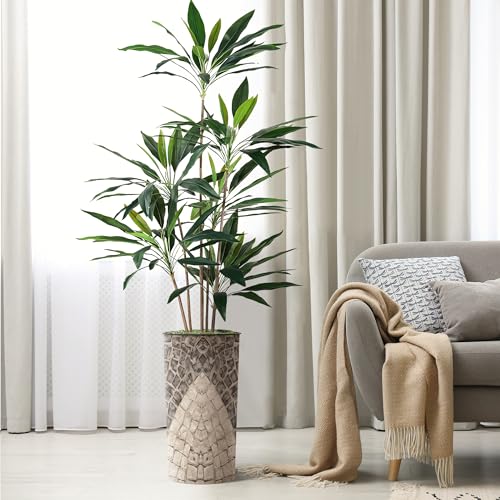 SIGNWIN Artificial Tree in Geometric Pattern Planter, Fake Dracaena Tree Silk Tree for Indoor and Outdoor Home Decoration - 66" Overall Tall (Plant Pot Plus Tree) - style: Dracaena Tree