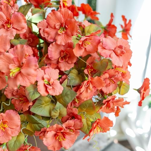 Hoppwodd Fall Flowers Fake Flowers Mums for Outdoors Autumn Decoration, 6 Bundles Artificial Flowers Faux Silk Plants Realistic UV Resistant for Outside Planter Patio (Fall Orange) - color: Falloran