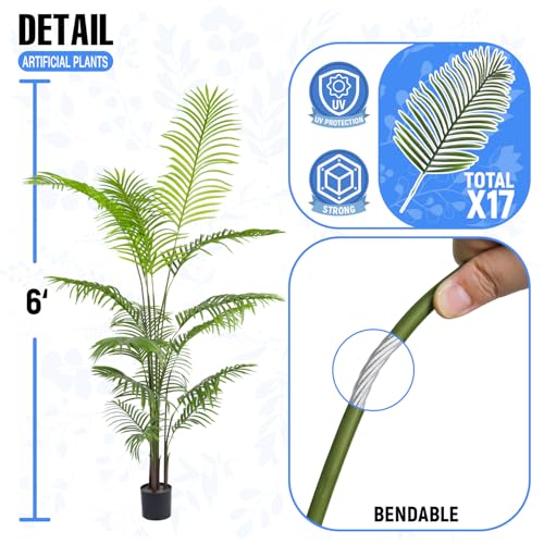 E&K 6FT Artificial Palm Tree with Plastic Nursery Pot, Fake Areca Palm Tree Artificial Plant Faux Trees for Home Office Garden Indoor Outdoor Decor (1 Pack) - color: Areca Palm, size: 6ft