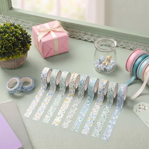 12 Rolls Watercolor Floral Washi Tape Set 15 mm Vintage Flower Decorative Masking Tape for Summer School Arts DIY Craft Scrapbook Journal Supplies Gifts(Blue,Wildflower) - color: Blue, style: Wildflower