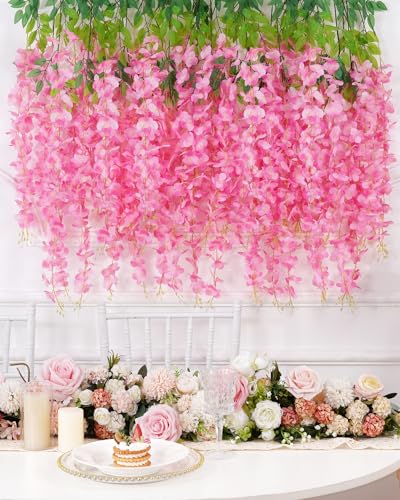 40 Pack Wisteria Hanging Flowers,Hanging Flowers,Fake Wisteria, Hanging Flowers for Decoration,Artificial Flowers,Vines for Bedroom, Wisteria for Wedding Decorations for Home Party(3.6 Ft/Pcs, Pink) - color: Pink, size: 40 Pcs