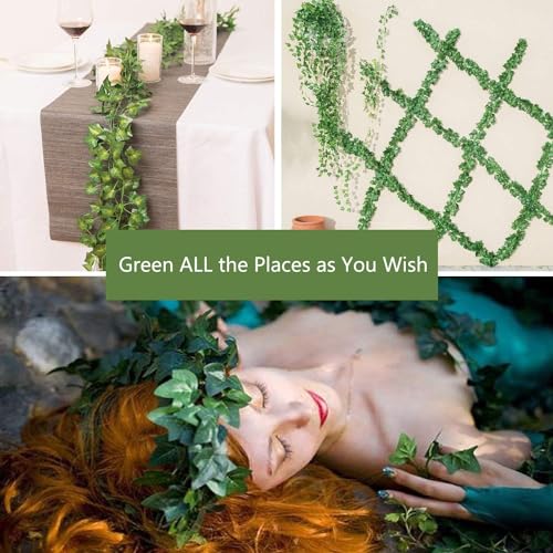 Artificial Ivy Garland 70 Ft (10 Pack) with Clips & Green Flowers – Faux Greenery Hanging Vines for Wall, Room, Garden & Wedding Decoration
