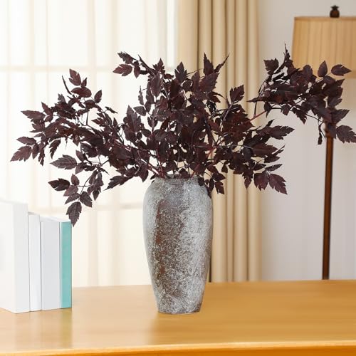 Lyrow 3 Pack 32 Inches Artificial Cimicifuga Plant Leaf Spray Faux Plum Cimicifuga Ramosa Leaf Branch Faux Fall Spray Silk Plants for Home Vase Wedding Garden Farmhouse Table Mantel Decor - size: 32 Inches