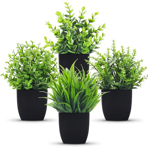 Der Rose 4 Packs Fake Plants Small Artificial Mini Faux Plants for Bathroom Home Office Shelf Black Decor Indoor - color: Black