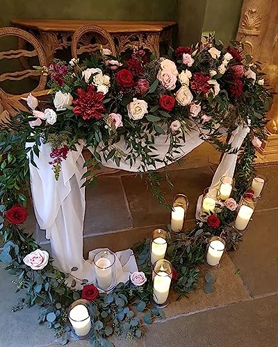 FACINOC Roses Artificial Flowers Red Bouquet Box Set Fake Flower for DIY Bridal Wedding Shower Decorations Centerpieces for Table Faux Silk Floral Arrangement for Party Home Decor Indoor Burgundy - color: T (Red, Burgundy)