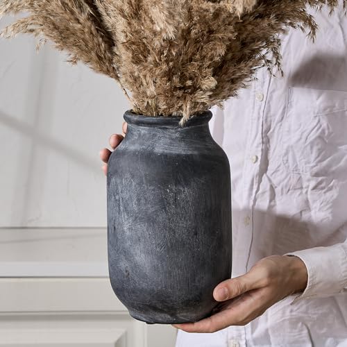 SIDUCAL Rustic Farmhouse Flower Vase | 9.5 Inch Large Ceramic Vase | Pampas Grass | Modern Farmhouse Decor for Home Decor, Table, Living Room Decoration, Shelf Decor, Mantel, Black - color: Gs18049-black