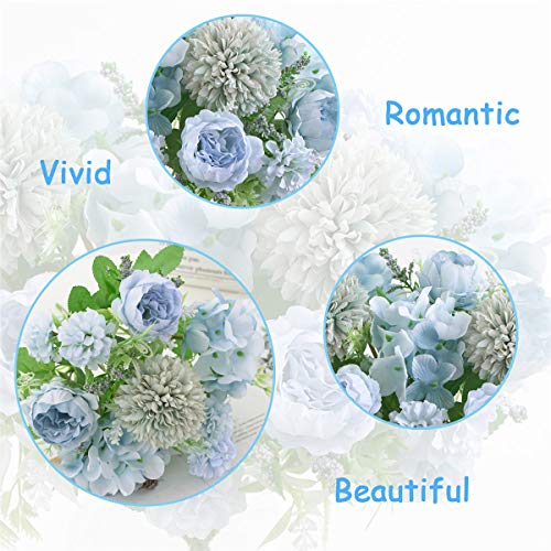 Artificial Flowers, Fake Peony Silk Hydrangea Bouquet Decor Plastic Carnations Daisy Realistic Flower Arrangements Wedding Decoration Table Centerpieces,for Home Office Party Decor 2 Pcs(Blue) - color: 2 Bundles Blue Fake Flower