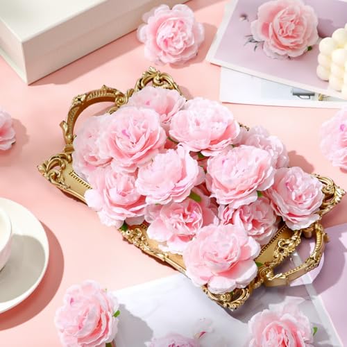 Thiccywoov 200 Pcs Flowers Long Stem Artificial Rose Bulk, 3.2 Inches Silk Rose Head Flowers Faux for Wedding Bridal Bouquet Independence Day Home Floral DIY Centerpieces Party Decoration(Pink) - color: Pink