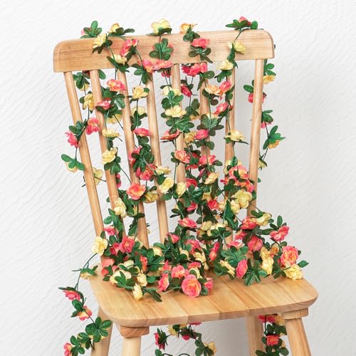 KHOYIME 9 Pack 72 FT Artificial Flower Garland, Fake Champagne Roses Vines Silk Flowers Faux Outdoor Hanging Floral Ivy Garland Decoration for Wedding Arch Bedroom Home Wall Backdrop Room Decor - color: Champagne, size: 9pcs