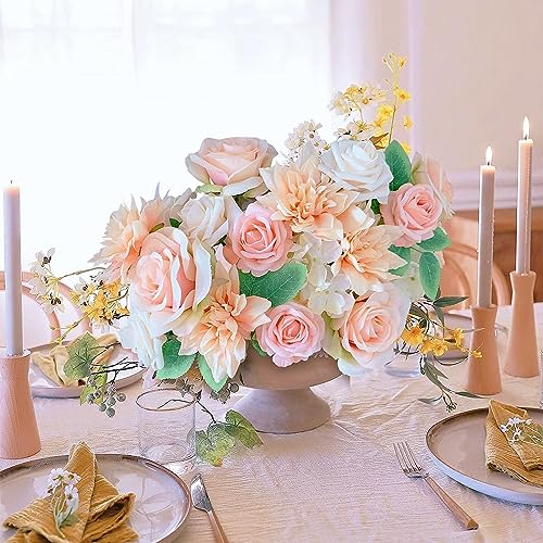 FACINOC Roses Artificial Flowers Peach Bouquet Box Set Fake Flower for DIY Bridal Wedding Shower Decorations Table Centerpieces Faux Silk Floral Arrangement for Party Home Decor Indoor Pink - color: P (Peach, Pink)